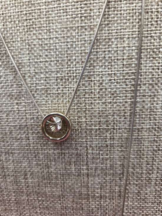 1070. Express Gold-Tone Double Layer Necklace with Circular Pendant - Picture 3 of 5